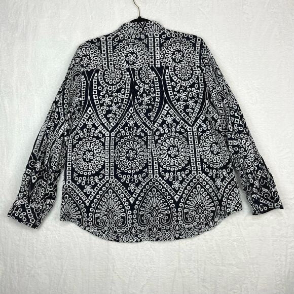 Chico´s Eyelet Billow Sleeve Shirt NWT Sz‎ 2.5 14 Navy Blue White Embroidered - Picture 4 of 15